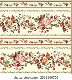 Elegant Floral Border Pattern on Cream Background