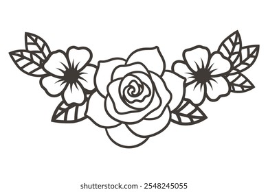 Elegant Floral Border with Roses, Hand-Drawn Floral Divider vector illustration.