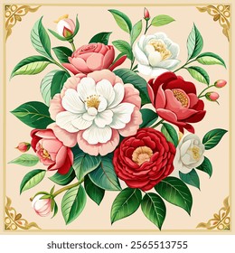 Elegant floral border with vintage botanical illustrations, perfect for wedding invitations, greeting cards, stationery, or decorative projects. Timeless design ideal for luxury branding and vintage