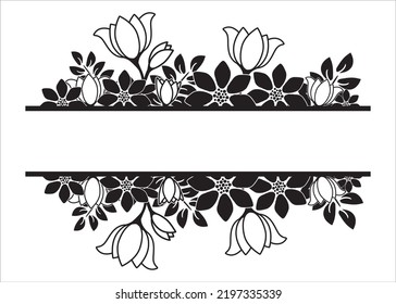 Elegant floral border for weddings, greeting card, invitations or banner. Floral design for svg cutting. Flower banner with floral design elements isolated on white svg