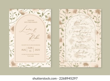 Elegant floral botanical Blooming tree Wedding Invitation template with arch