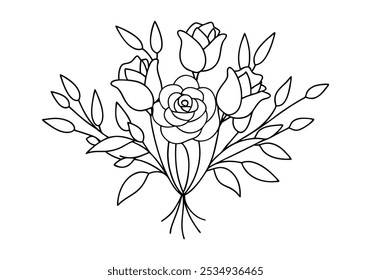 Elegant Floral Bouquet in Continuous Line Art