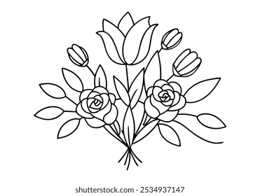 Elegant Floral Bouquet in Continuous Line Art