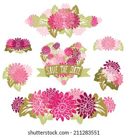 Elegant floral bouquets, design elements. Floral compositions can be used for wedding, baby shower, mothers day, valentines day cards, invitations. Vintage decorative flowers.