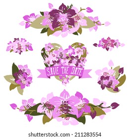 Elegant floral bouquets, design elements. Floral compositions can be used for wedding, baby shower, mothers day, valentines day cards, invitations. Vintage decorative flowers.
