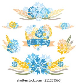 Elegant floral bouquets, design elements. Floral compositions can be used for wedding, baby shower, mothers day, valentines day cards, invitations. Vintage decorative flowers. 