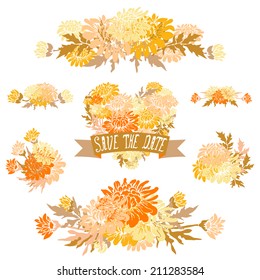 Elegant floral bouquets, design elements. Floral compositions can be used for wedding, baby shower, mothers day, valentines day cards, invitations. Vintage decorative flowers.