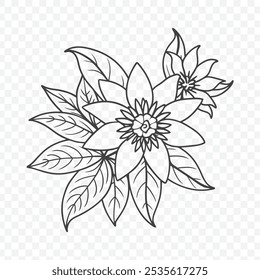 Elegant Floral Bunch with Passiflora Passion Flower Botanical Line Art Vector Illustration