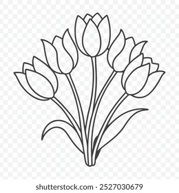 Elegant Floral Bunch with Tulip Line Art Vector Illustration in Detailed Design