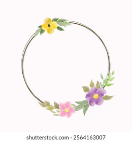 Elegant Floral Circle Frame with Purple and Pink Flowers