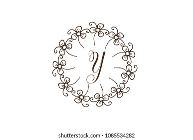 Elegant Floral Circle Vintage Style Y Letter Logo Design.
