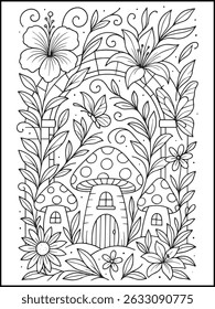 Elegant Floral Coloring Page for Adults. Intricate Line Art for Stress Relief and Relaxation