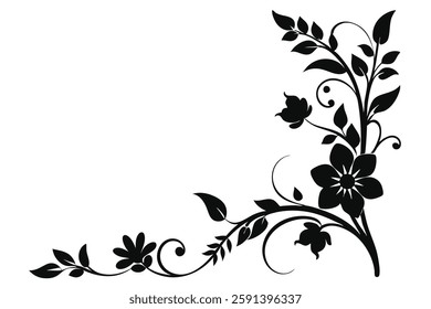 Elegant floral corner ornament silhouettes, perfect for vectors, illustrations, and digital designs.