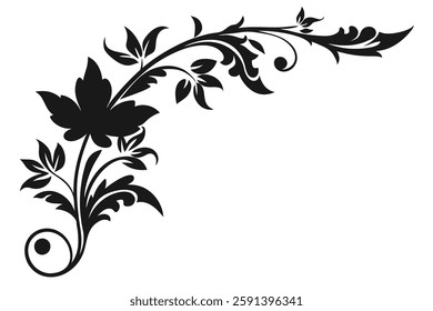 Elegant floral corner ornament silhouettes, perfect for vectors, illustrations, and digital designs.