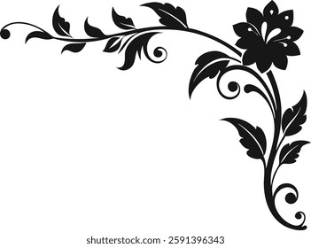 Elegant floral corner ornament silhouettes, perfect for vectors, illustrations, and digital designs.