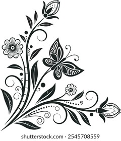 Elegante silueta de Vector de esquinas florales - fondo blanco