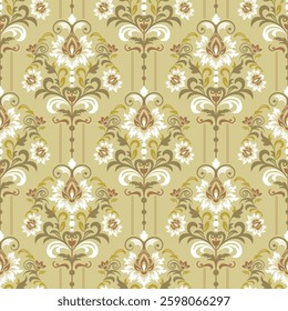 Elegant Floral Damask Pattern. Vector seamless border in Victorian style. Vector, illustration