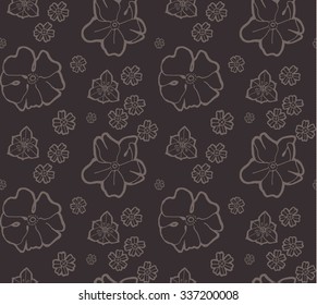 Elegant Floral  Dark Seamless Pattern with Silhouette Flowers for Gift Packs Design, Fabric, Textile & Wallpaper. Vector illustration.