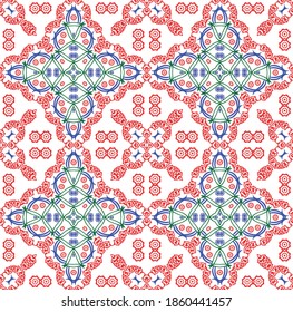 Elegant floral design with curly colorfull strokes and lace pattern in a white background.