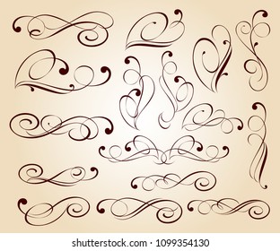 Elegant floral design elements.Vector illustration.Brown on beige.