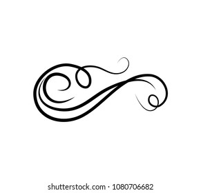 Elegant floral design, swirl, wave elemet. Page, card, invitation decoration. Filigree ornamental flourish pettern. Vector illustration