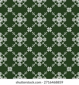 Elegant floral diamond pattern in deep green, inspired by classic folk textiles.