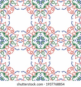 Elegant floral digital design with curly colorfull strokes and lace pattern in a white background.