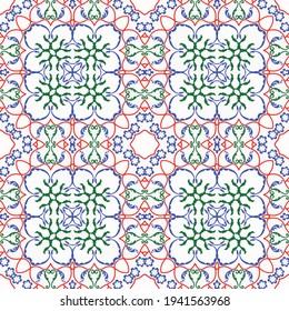 Elegant floral digital design with curly colorfull strokes and lace pattern in a white background.