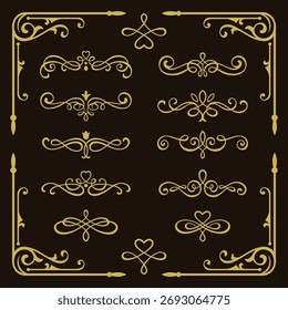 Elegante divisor floral y marco Elementos Decoración Set