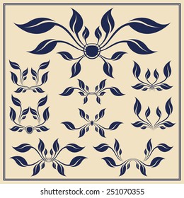 Elegant floral elements collection with branches and leaves.