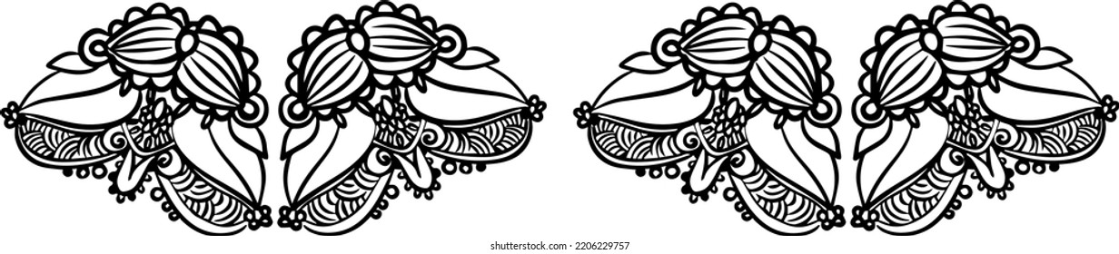 Elegant floral elements vector black and white line drawing. For your design and coloring books. Isolated drawing. Hand drawn.