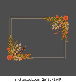 Elegant floral frame with autumn flowers and golden leaves new 
design
