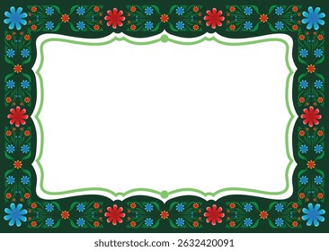 Elegant floral frame with dark green border, perfect for invitations, greeting cards, and posters. Comes in high-res JPEG, transparent PNG, and editable EPS vector formats. Dark Green Floral Frame 