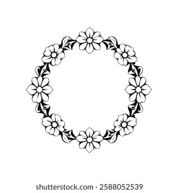 Elegant Floral Frame Design: Vintage Circle Border, Decorative Flower Pattern for Backgrounds and Templates