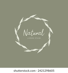 Elegant floral frame with hand drawn silhouettes of branches and leaves. Vector flower wreaths for labels, corporate identity, wedding invitation, save the date, logo