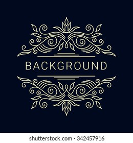 Elegant floral frame. Lineart vector illustration with text on dark blue background