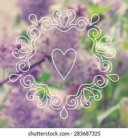 Elegant floral frame on lilac blurred background