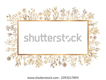 Elegant floral frame. Rectangular frame with hand drawn flowers. Floral frame for wedding invitation, branding, labels, menu.