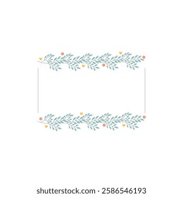 Elegant floral frame with twigs, small flowers and hearts on a white background. Ideal for cards, invitations, wedding designs and spring arrangements.