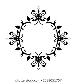 Elegant Floral Frame: Vintage Decorative Border Design. Perfect for invitations, cards, and more. A classic, symmetrical pattern with intricate details.