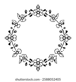 Elegant Floral Frame: Vintage Flower Circle Border Design. Perfect for Wedding Invitations, Classic Art, and Elegant Backgrounds.