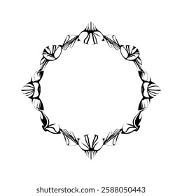 Elegant Floral Frame: Vintage Round Border Design. Perfect for invitations, cards, and decorative projects. Classic and symmetrical pattern.