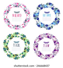 Elegant floral frames, design elements. Floral wreath can be used for wedding, baby shower, mothers day, valentines day, birthday cards, invitations. Vintage decorative flowers.