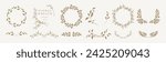 Elegant floral frames with hand drawn silhouettes of branches and leaves. Vector flower wreaths for labels, corporate identity, wedding invitation, save the date, logo