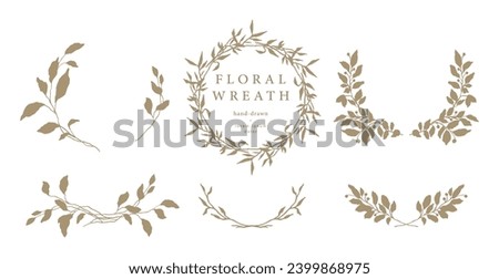 Elegant floral frames with hand drawn silhouettes of branches and leaves. Vector flower wreaths for labels, corporate identity, wedding invitation, save the date, logo