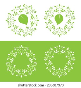 Elegant floral frames. Monogram identity, business sign, logo design. Lineart vector illustration.