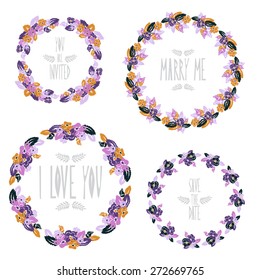 Elegant floral frames with pansy flowers, design elements. Can be used for wedding, baby shower, mothers day, valentines day, birthday cards, invitations. Vintage decorative flowers.