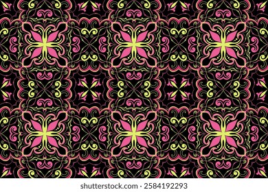 Elegant Floral Geometric Seamless Patterns Collection of seamless patterns blending elegant floral elements with geometric symmetry, ideal for backgrounds, fashion, crafts, and decor.