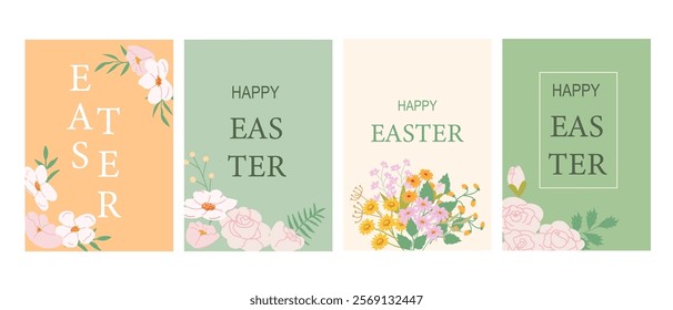 Elegant floral geometry designs for happy easter greeting cards and decorations.