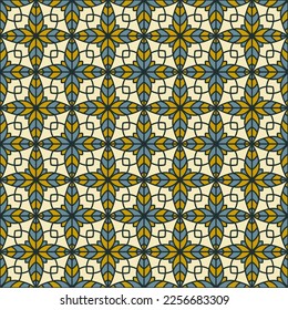Elegante geometría floral patrón vectorial sin fisuras. Ornamento de muestra geométrica mínima de mosaico. Resumen de la impresión de la tela de azulejos que se repite en las flores. Motif bohemio arabesco